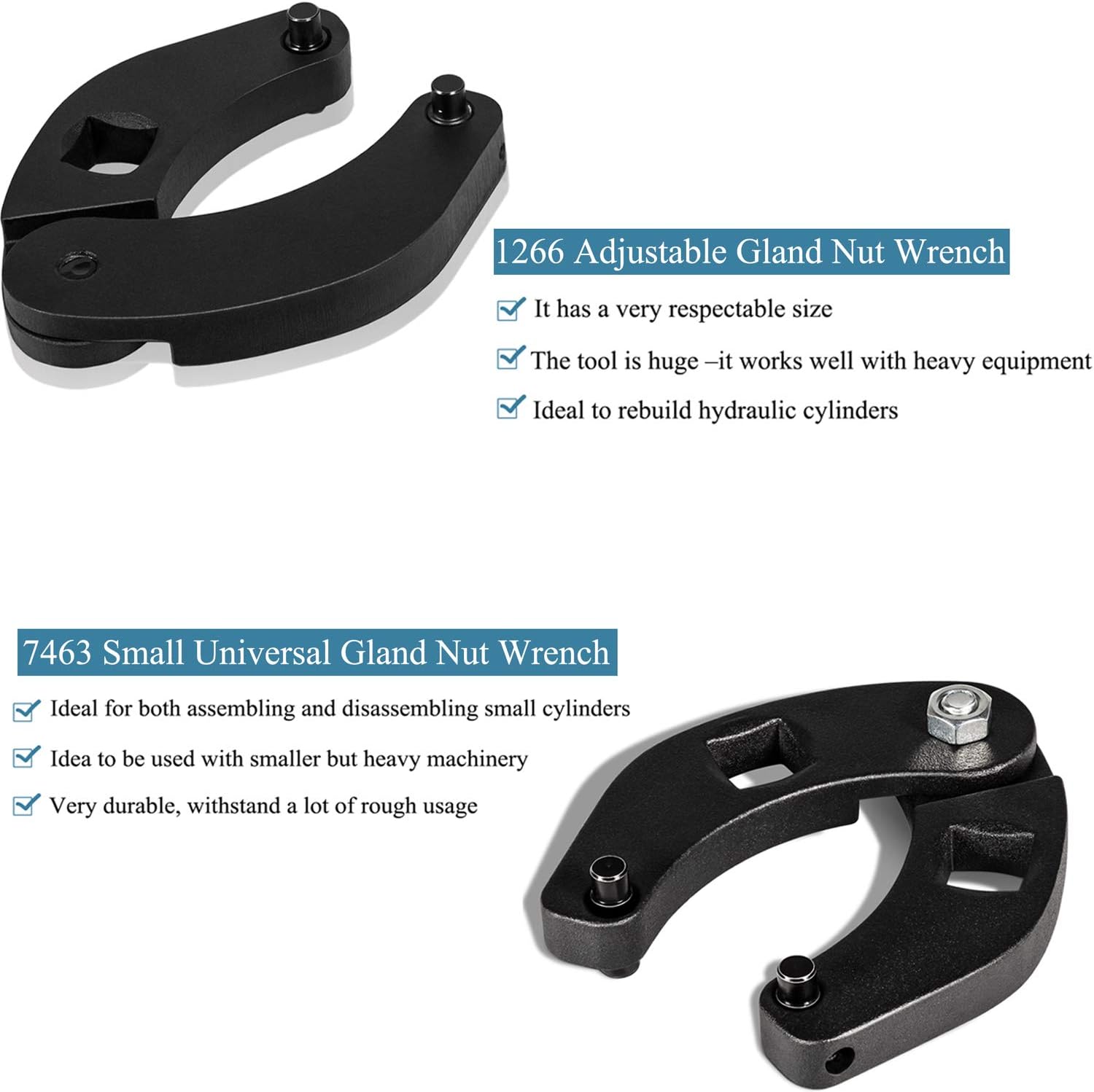 1266 Adjustable Gland Nut Wrench & 7463 Small Universal Gland Nut Wrench For Hydraulic Cylinders (Set of 2) Pack of 2