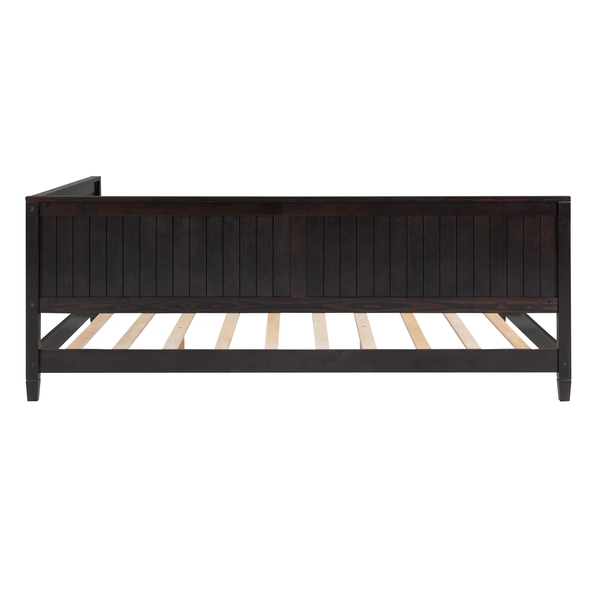 Sesslife Espresso Daybed, Full Size Solid Wood Sofa Bed Frame for Kids Teens Adults, Modern L-shape Daybed with Wooden Slats, No Box Spring Needed, 600lbs Capacity