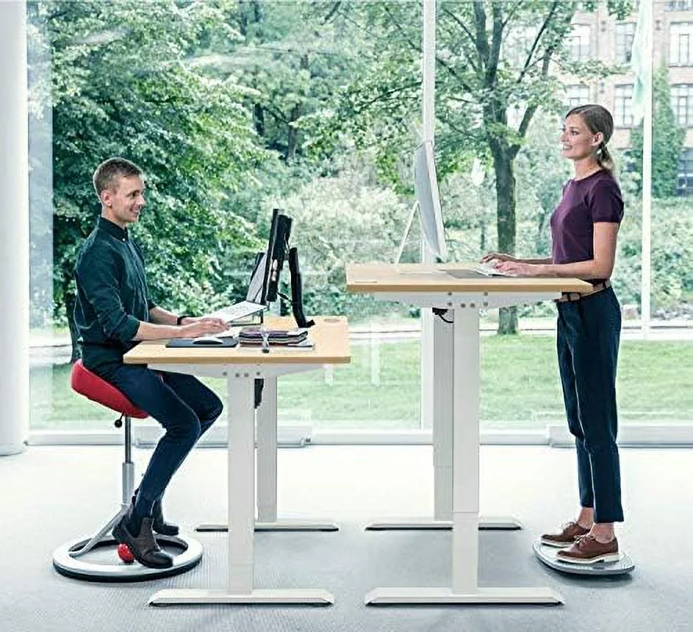 Height Adjustable Electric Standing Desk  55 x 28 Inches Stand Up Desk  Sit Stand  Office Desk Computer Workstation with T-Shaped Metal Bracket (White)