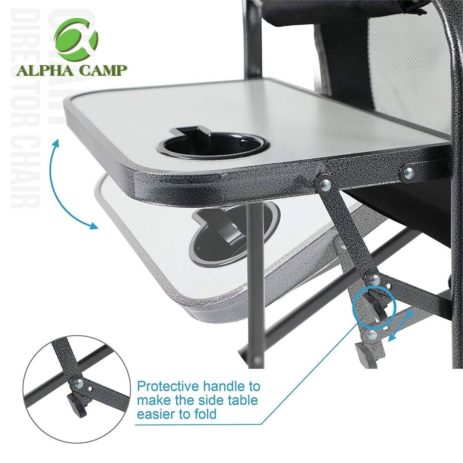 Alpha Camp Oversized Camping Director Chair Heavy Duty Frame Collapsible Recliner with Side Table, Supports 300 lbs