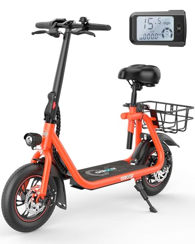 Gyroor Electric Scooter for Adults with Seat, 20/25 Miles Range 450W Motor up to 15.5/18.6 MPH Speed LCD Display, Electric Scooter with Basket