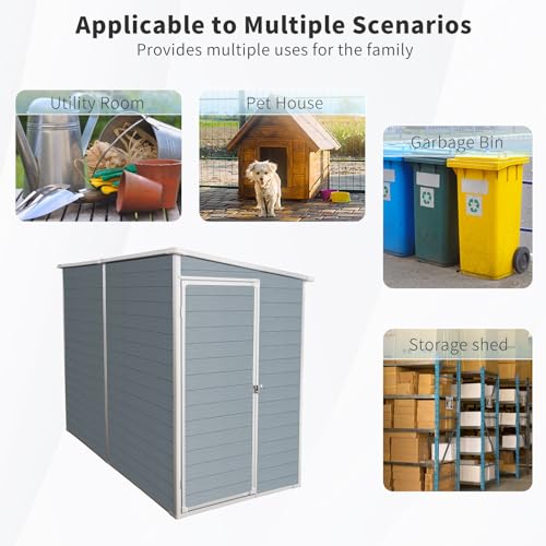 4x8 ft Outdoor Resin Storage Shed with Floor and 2 Windows, Lockable Double Door Resin Sheds with Vents, Waterproof Garden Shed for Backyard, Patio, Lawn, All-Weather Tool Sheds, Grey