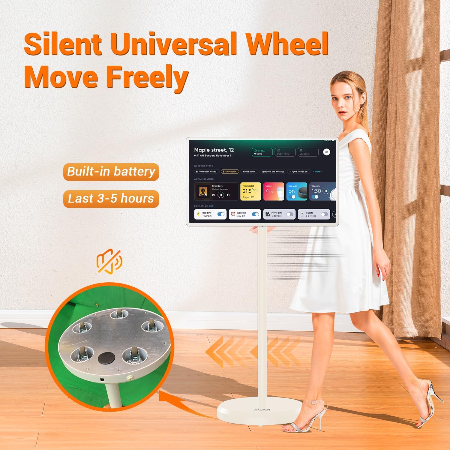 22 Inch 1080p Portable Touch Screen Monitor, RollableTablet TV with Android(Support Google Store), Wireless TV on Wheels Touchscreen Built-in Battery(4-6H), Full Swivel Rotation