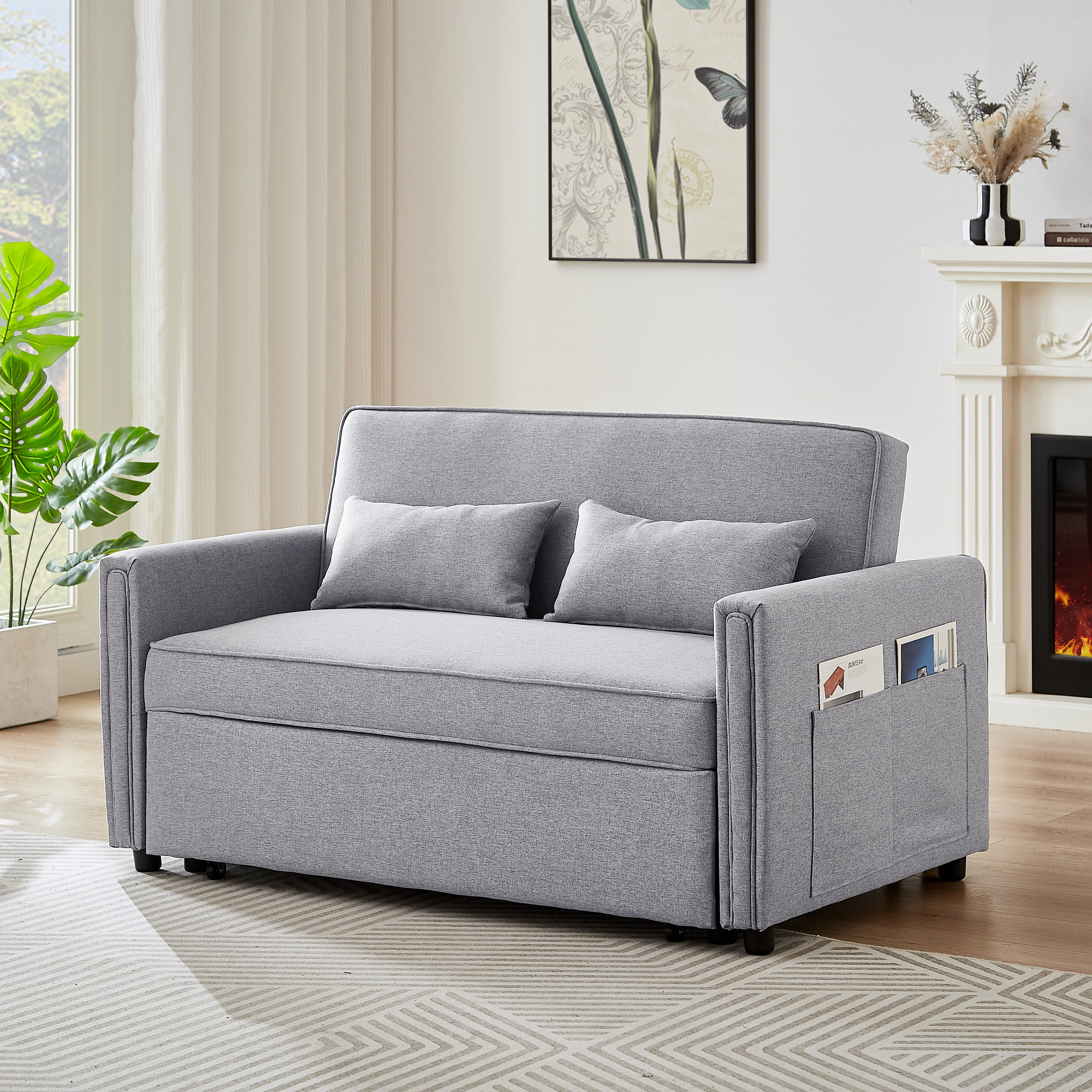 Momspeace Sleeper Sofa Bed, 54" Modern Sofa Couch 3 in 1 Convertible Pull Out Bed Loveseat For Living Room - Gray