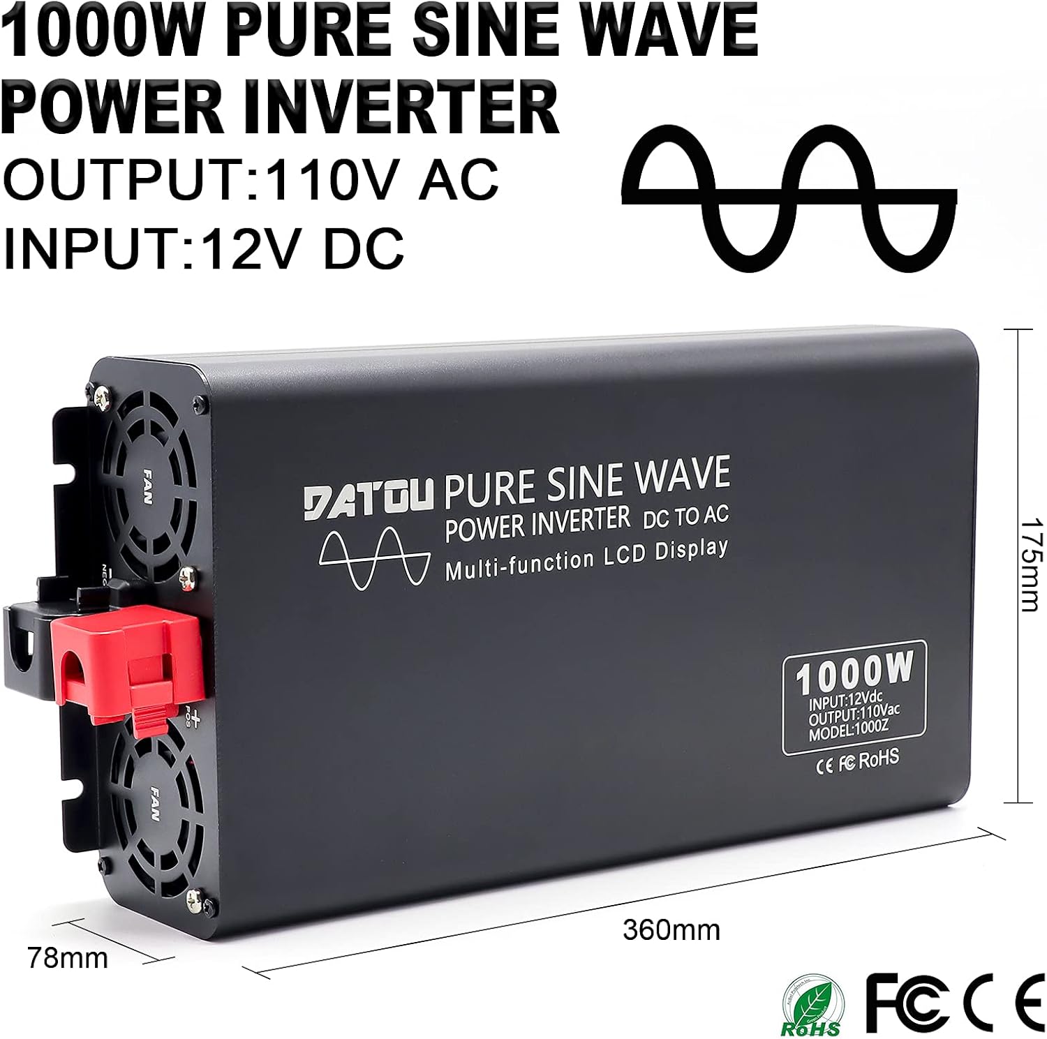 Pure Sine Wave Inverter 2000W Peak 4000W Power Inverter DC 12V to AC 110V 120V with 2 AC Outlets LCD Display for Home Solar System Car Truck RV Professional-Grade Voltage Converter Sine Wave Inverter