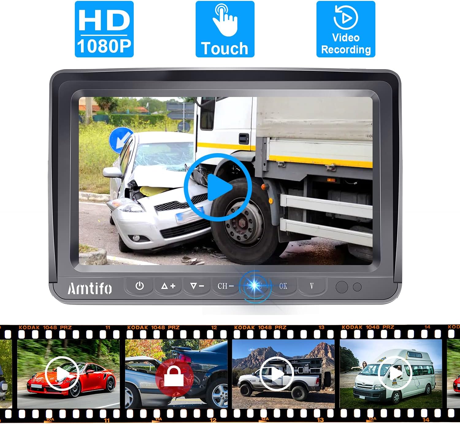 RV Backup Camera Wireless HD 1080P Bluetooth 2 Travel Trailer Rear View Cam System 7 Inch DVR Monitor Truck Camper Infrared Night Vision Reverse Cameras Adapter for Furrion Pre-Wired RVs AMTIFO A9
