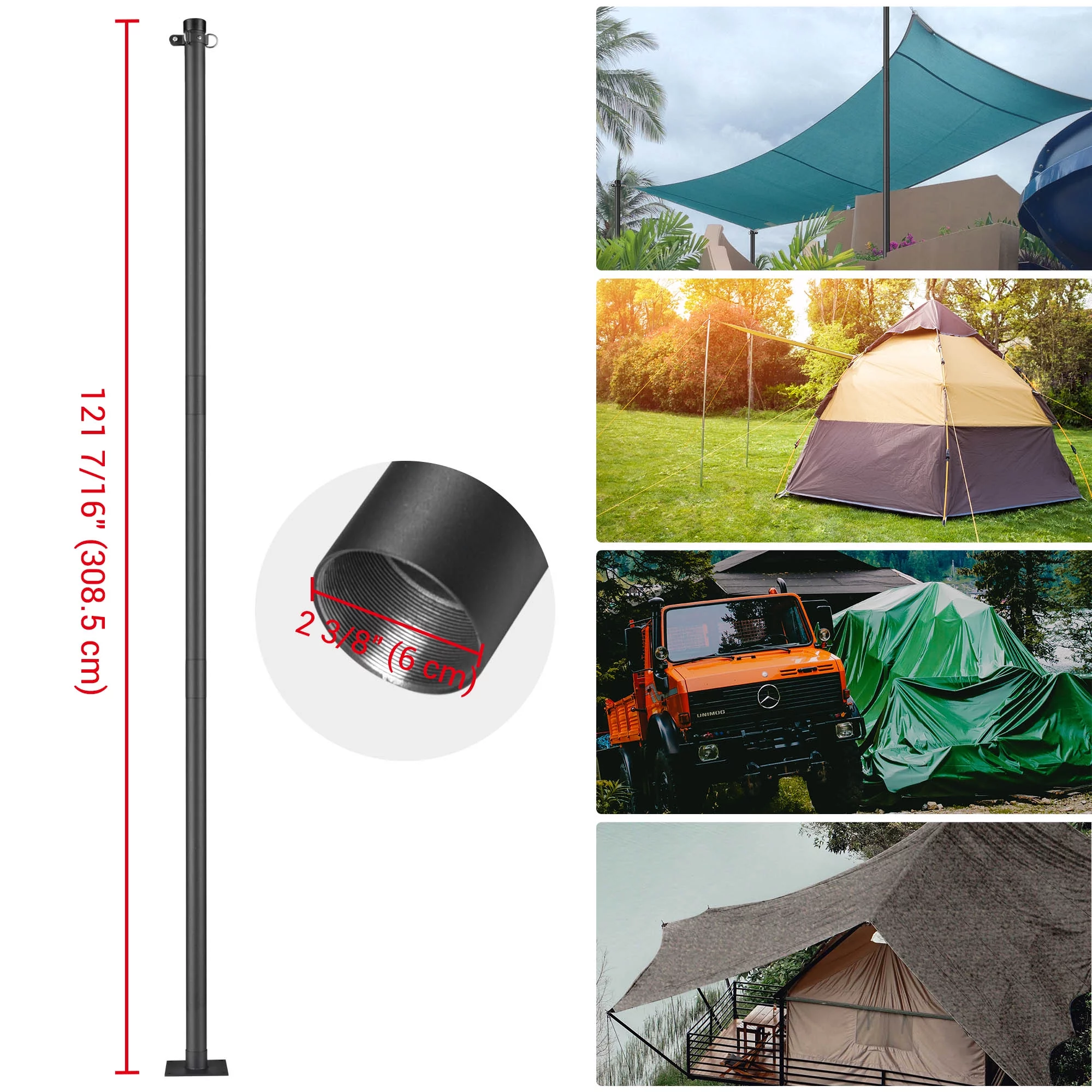 Yescom 10Ft Shade Sail Pole Post Canopy Awning Deck Patio Backyard with Pole Bracket Clamp Powder Patio Outdoor Black