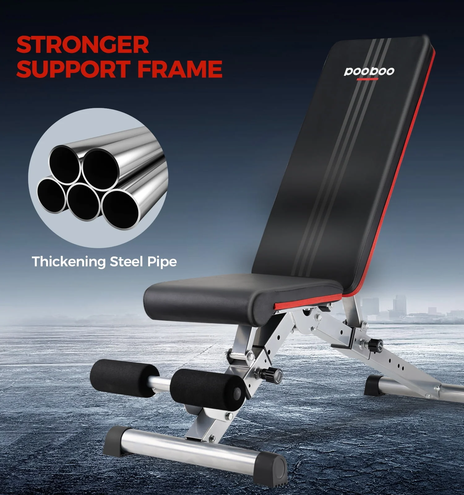 Pooboo Dumbbell Bench Workout Foldable Weight Bench 600 lbs with 6 Incline Adjustable and Thickened 5 Layer Structure gym bench Strength Training Bench for Home Training