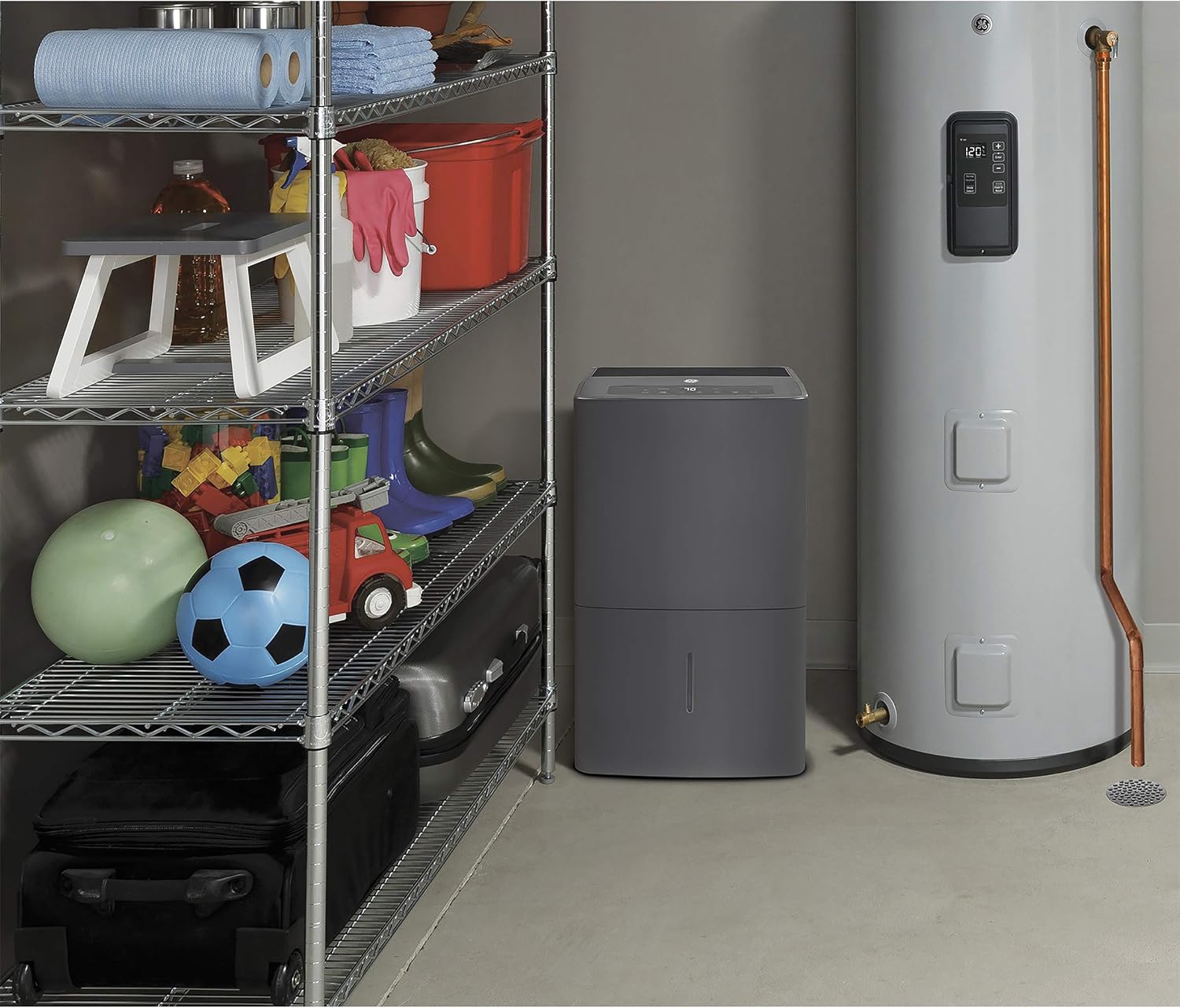GE Energy Star Portable Dehumidifier 50 Pint with Pump, Perfect for Bedroom, Basement & Garage, Ideal for High Humidity Areas, Built-in Pump Eliminates Need to Check Water Levels, Grey