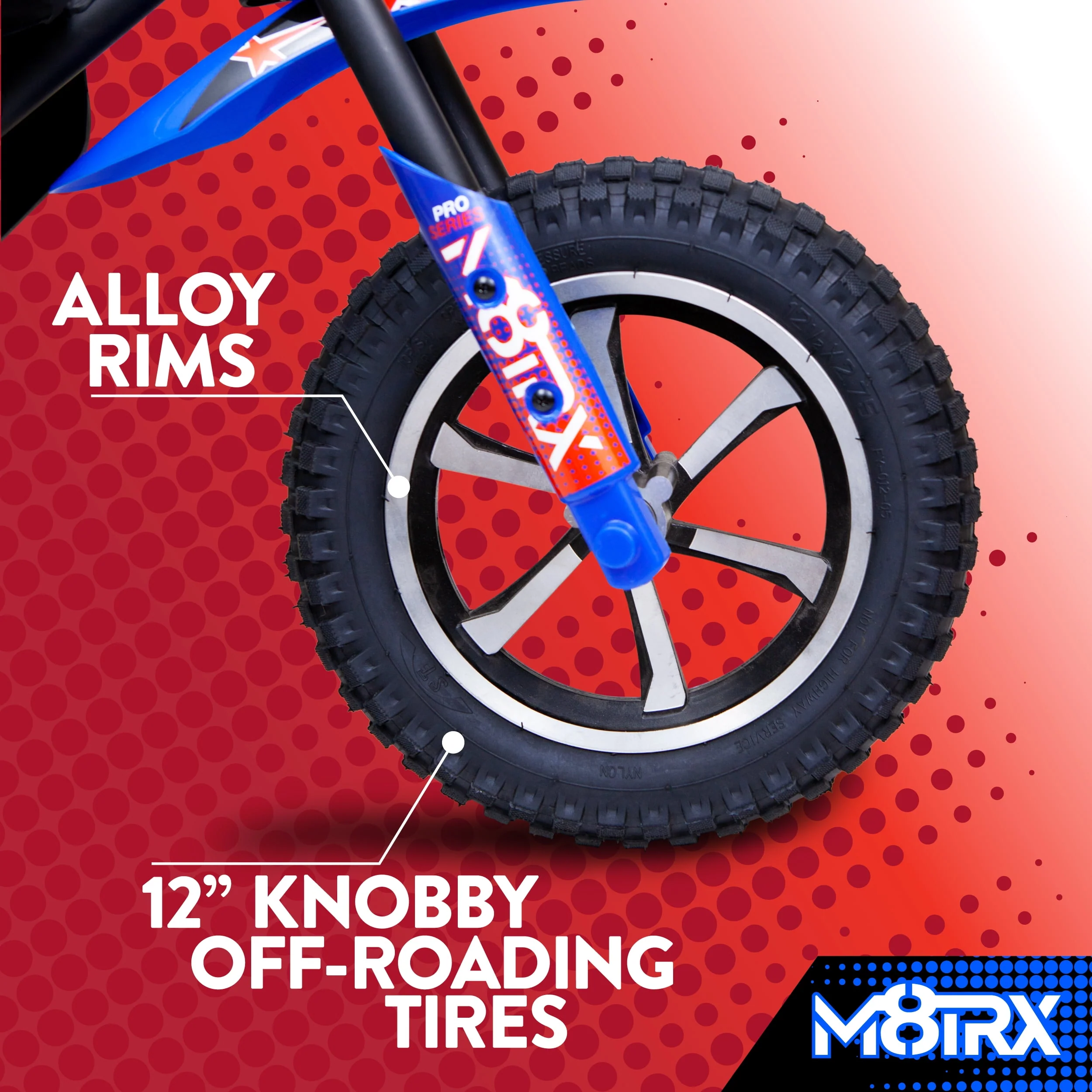 M8TRIX Blue 24V Electric Dirt Bike, Ride on Toy Motorcycle for Kids and Teens
