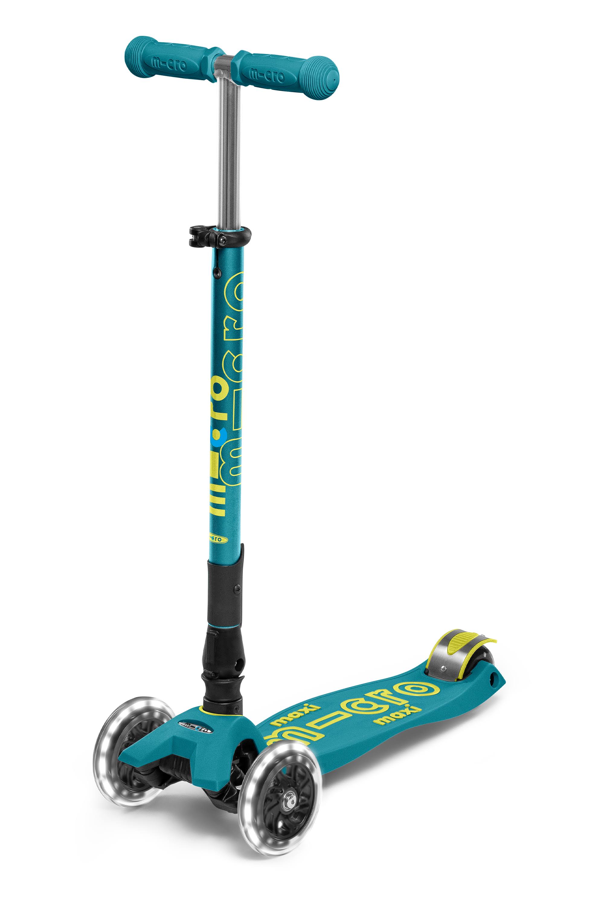 Micro Kickboard Scooter Maxi Deluxe Foldable LED Petrol Green