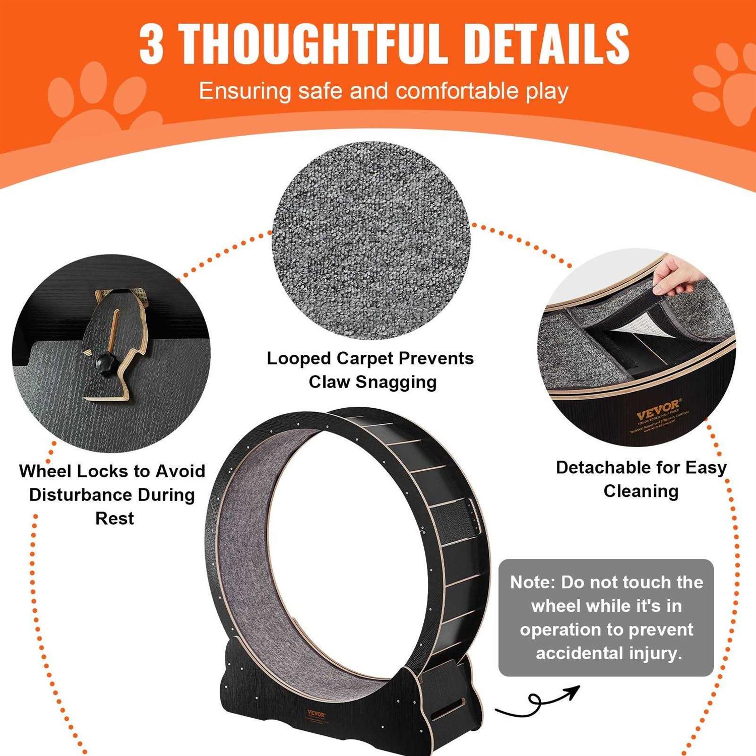 VEVOR Cat Exercise Wheel Large Cat Treadmill Wheel for Indoor Cats Cat Running Wheel with Detachable Carpet and Cat Teaser - Pet Supplies online store
