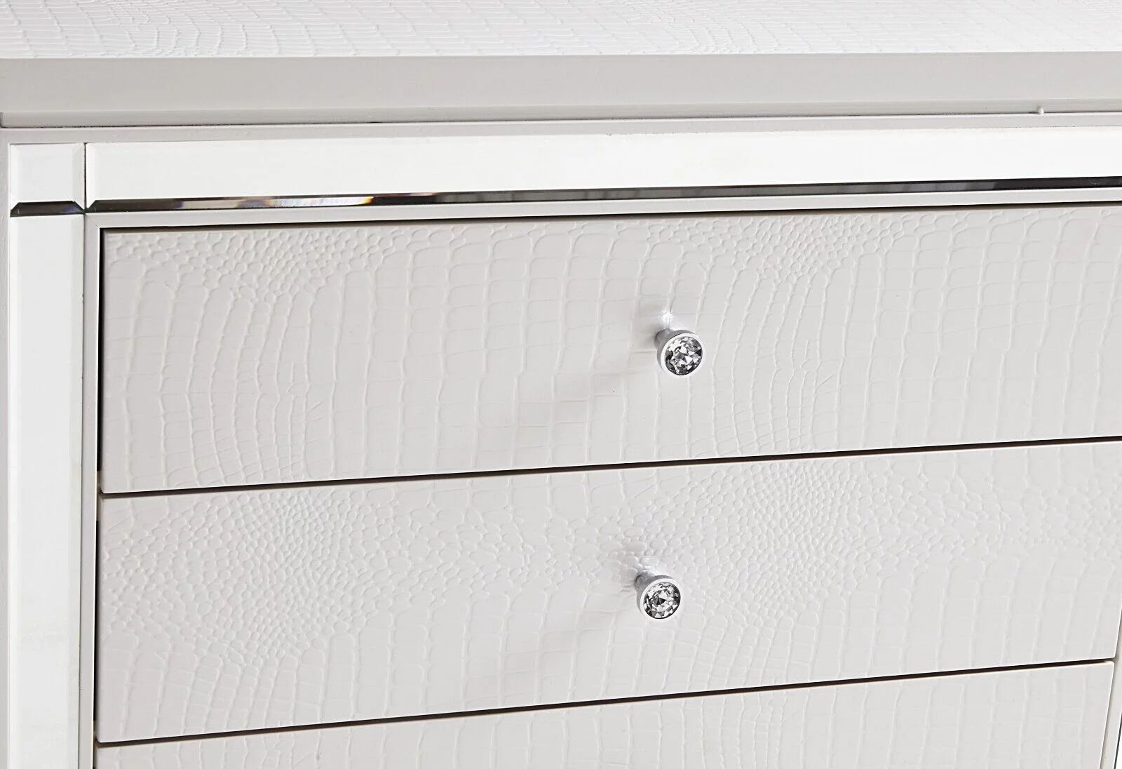 Contemporary White Metallic Finish 4pc Bedroom Set Est-King Bed Nightstand Dresser LED Mirror Headboard