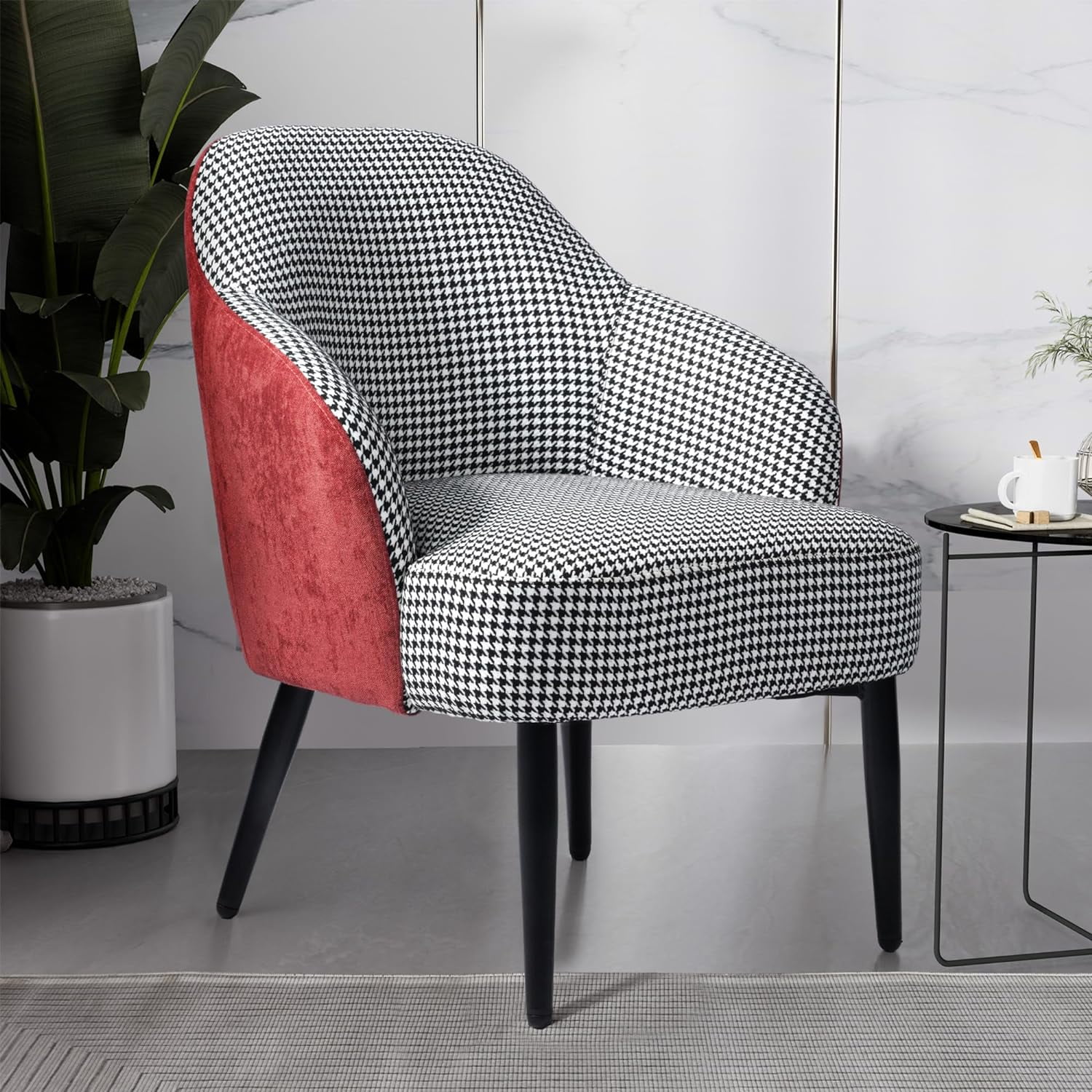 Cozy Castle Comfy Accent Chair, Classic Houndstooth Small Living Room Chair, Upholstered Modern Single Sofa Chair for Bedroom, Black & White