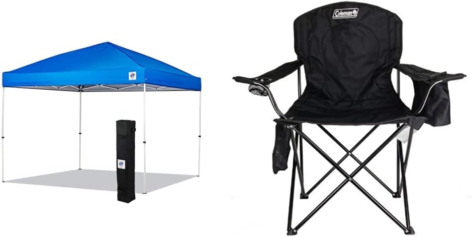 E-Z UP Envoy Instant Shelter Canopy, 10' x 10', Roller Bag, 4-Piece Spike Set, Recreational Grade Royal Blue Top
