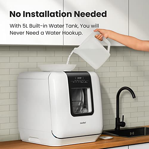 COMFEE' Portable Mini Dishwasher Countertop with 5L Built-in Water Tank for Apartments& RVs, No Hookup Needed, 6 Programs