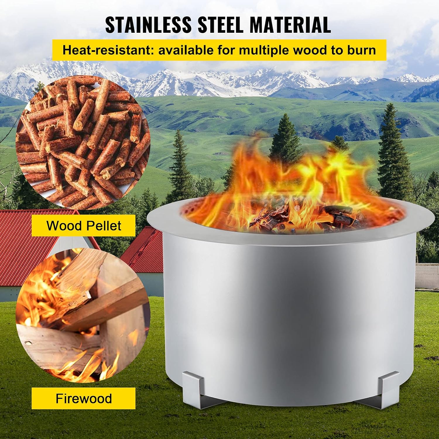 VEVOR Smokeless Fire Pit, 21.5 inch Outer Diameter / 15.6 Inner Diameter Stove Bonfire, Stainless Steel Smokeless Fire Bowl, Portable Wood Burning Fire Pit for Picnic Camping Parties
