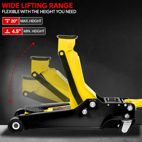 DNA MOTORING Floor Jack 3 Ton (6000 lbs) Capacity, Fast Lift Service Jack Low Profile Steel Heavy Duty Hydraulic Car Jack, Lifting Range 3"-20", Black, TOOLS-00475-BK