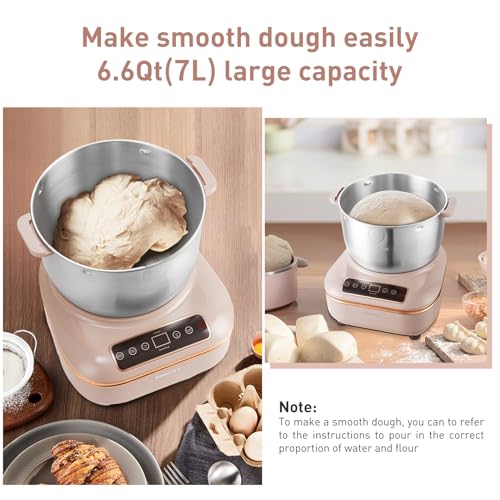 Electric Dough Maker with Ferment Function, 7L(6.6QT) Dough Mixer Machine with Stainless Steel Bowl, Kitchen Stand Mixers, Flour Kneading Machine for Pizza Bread, Microcomputer Timing