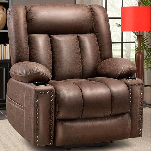 Large Power Lift Chairs Recliners for Elderly with Heated and Massage, Overstuffed Adjustable Lift Chairs, 3 Positions, Breathable Leather, USB-A and USB-C, Cup Holder, Side Pocket Dark Brown