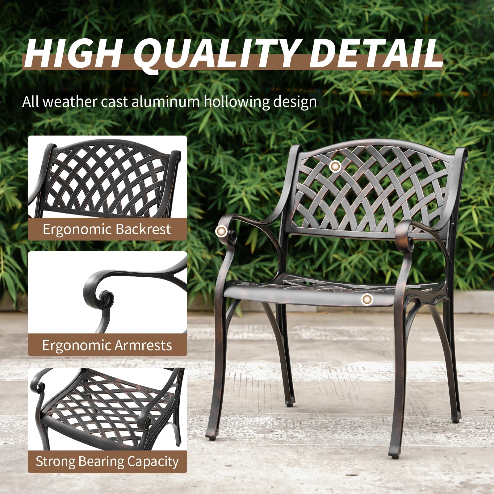 PATIO-IN 5 Piece Outdoor Patio Dining Sets Cast Aluminum Bistro Round Table and Chair Set with Umbrella Hole,Patio Furniture Set for Garden,Bronze