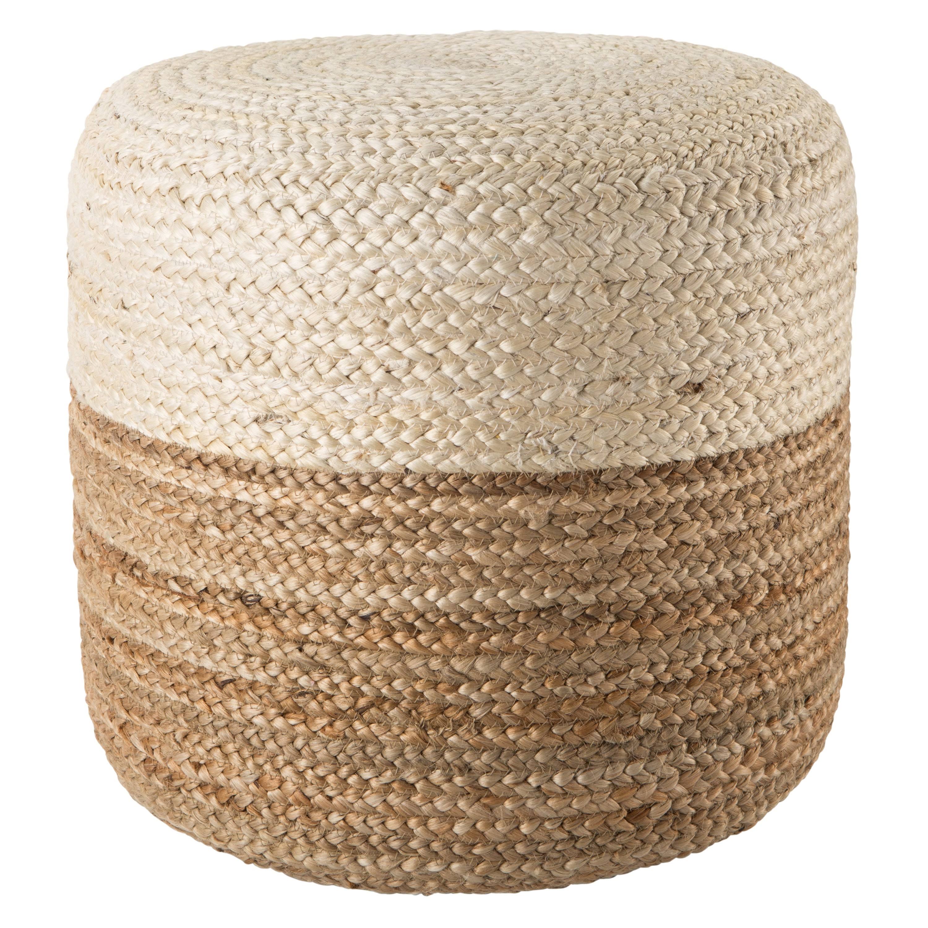 The Curated Nomad Camarillo Ombre Braided Jute Cylinder Pouf - White/Beige