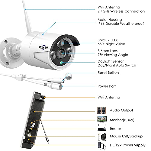 [Wireless Pro, 100ft Range] Hiseeu Wireless Security Camera System, Expandable 16CH 4K NVR, 4Pcs 3MP Night Vision WiFi Cameras Home Surveillance Outdoor, Motion Detection, 1TB HDD, One-Way Audio