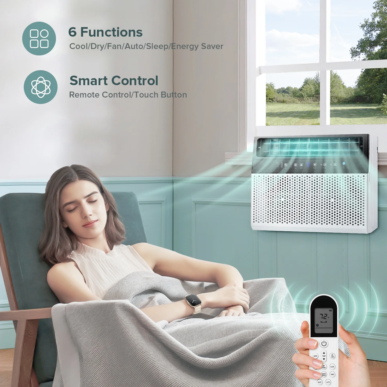 KISSAIR Window Air Conditioners 8,100 BTU (12,000 BTU ASHARE), U-Shaped Air Conditioner Window Unit Cools up to 550 Sq. Ft, 3-In-1 Window AC Units, Full Window View-White