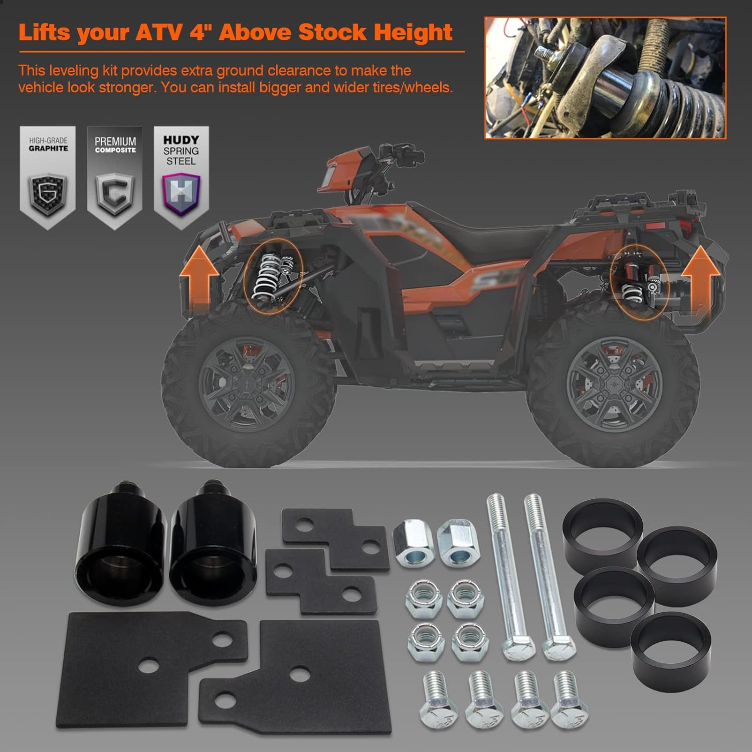 Somusen ATV Suspension 4 inch Lift Kit Front & Rear Compatible with Most of 2000-2021 Polaris Sportsman 500 600 700 800 Pack of 2