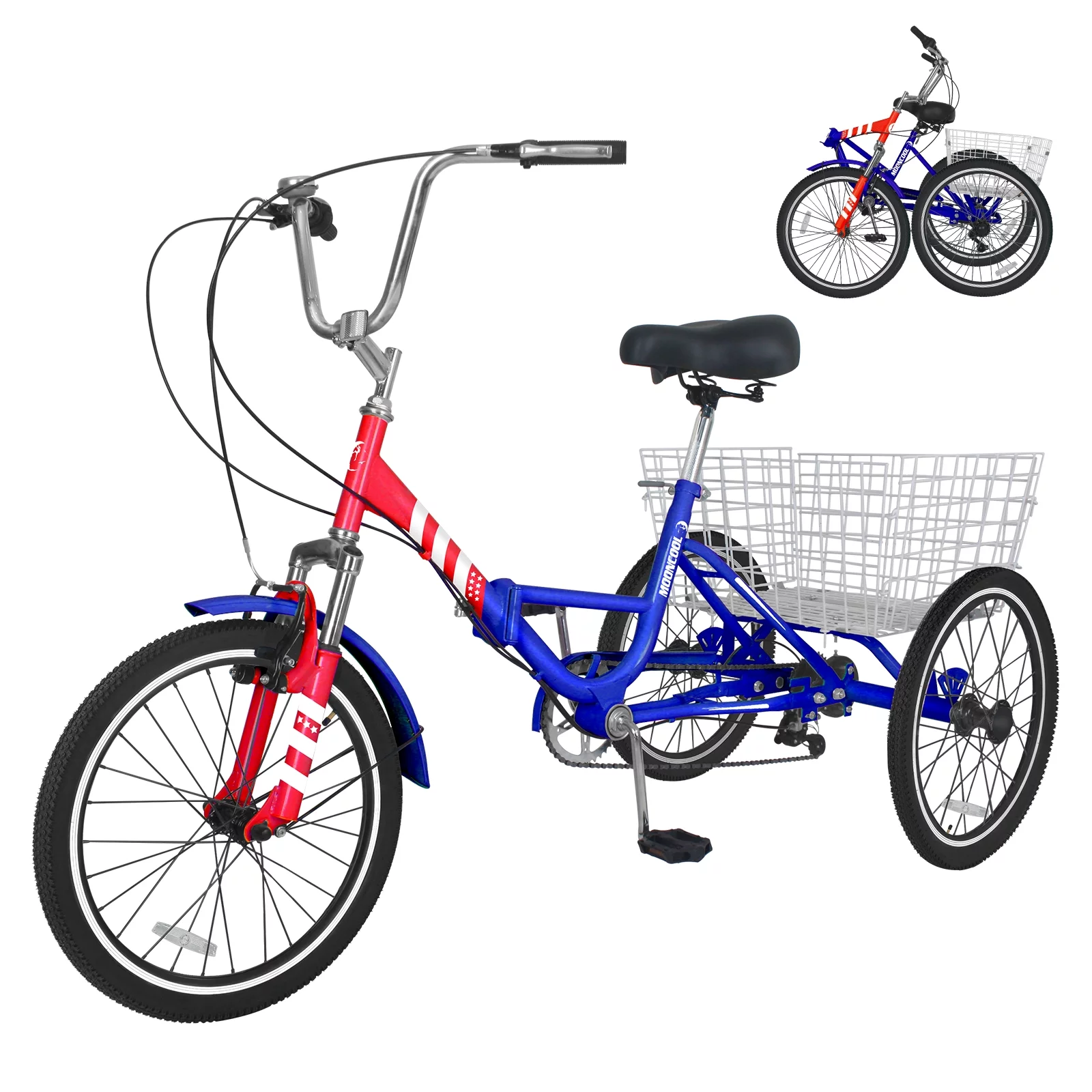 Docred Folding Tricycle for Adults, 24 Inch 7-Speed Trike, 3 Wheels Foldable Bicycle for Adults
