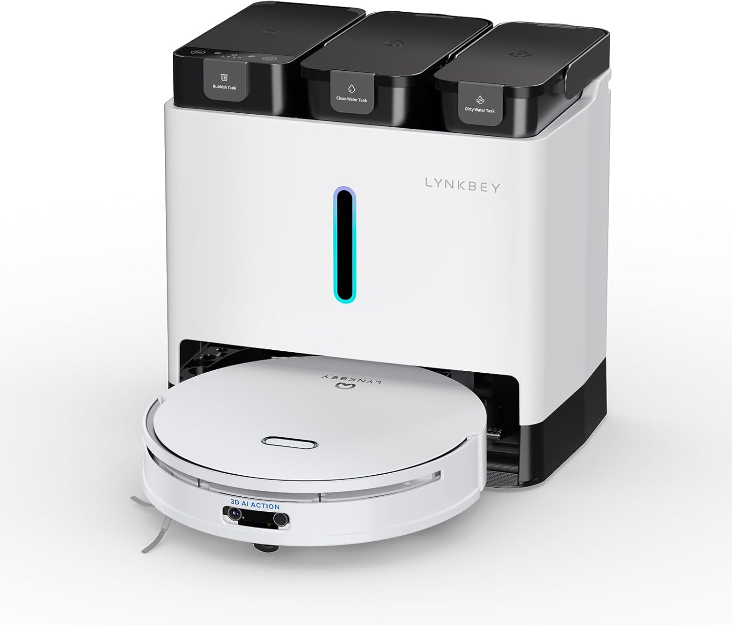 Robot Vacuum and Mop Combo Self Emptying, 5000Pa Suction Robot Vacuum and Mop, Obstacle Avoidance, Hot Air Drying, Self-Refilling, Compact Dock, 5000Pa Suction, APP Control（White）