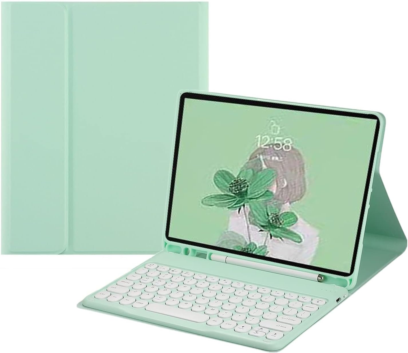 iPad Pro 12.9 inch 5th 4th 3rd Generation Keyboard Case Cute Round Key Color Keyboard Wireless Detachable BT Keyboard Cover with Pencil Holder (Pro12.9(2021/2020/2018), Pink)