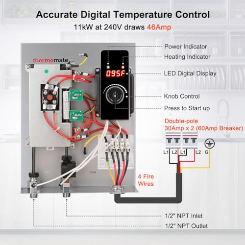Tankless Water Heater Electric, thermomate On Demand Instant Endless Hot Water Heater, Digital Temperature Display for Residential Whole House Shower…