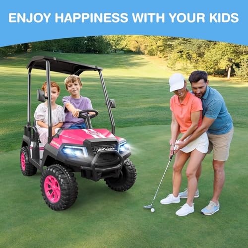 R9 24V Kids Golf Cart, 4 Seats, 4WD Kids Electric Car w/Remote Control, Detachable Awning, Spring Suspension, Multimedia Functions Including Music, Story, Wireless Connection, Horn, Power Display
