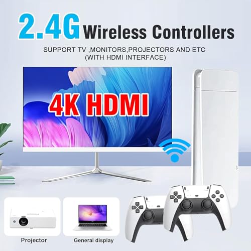 Wireless Retro Game Console, Retro Game Stick 4K HDMI Output and 2.4GHz Wireless Controller with Built-in 20000+ Games, Plug and Play Video Games for TV