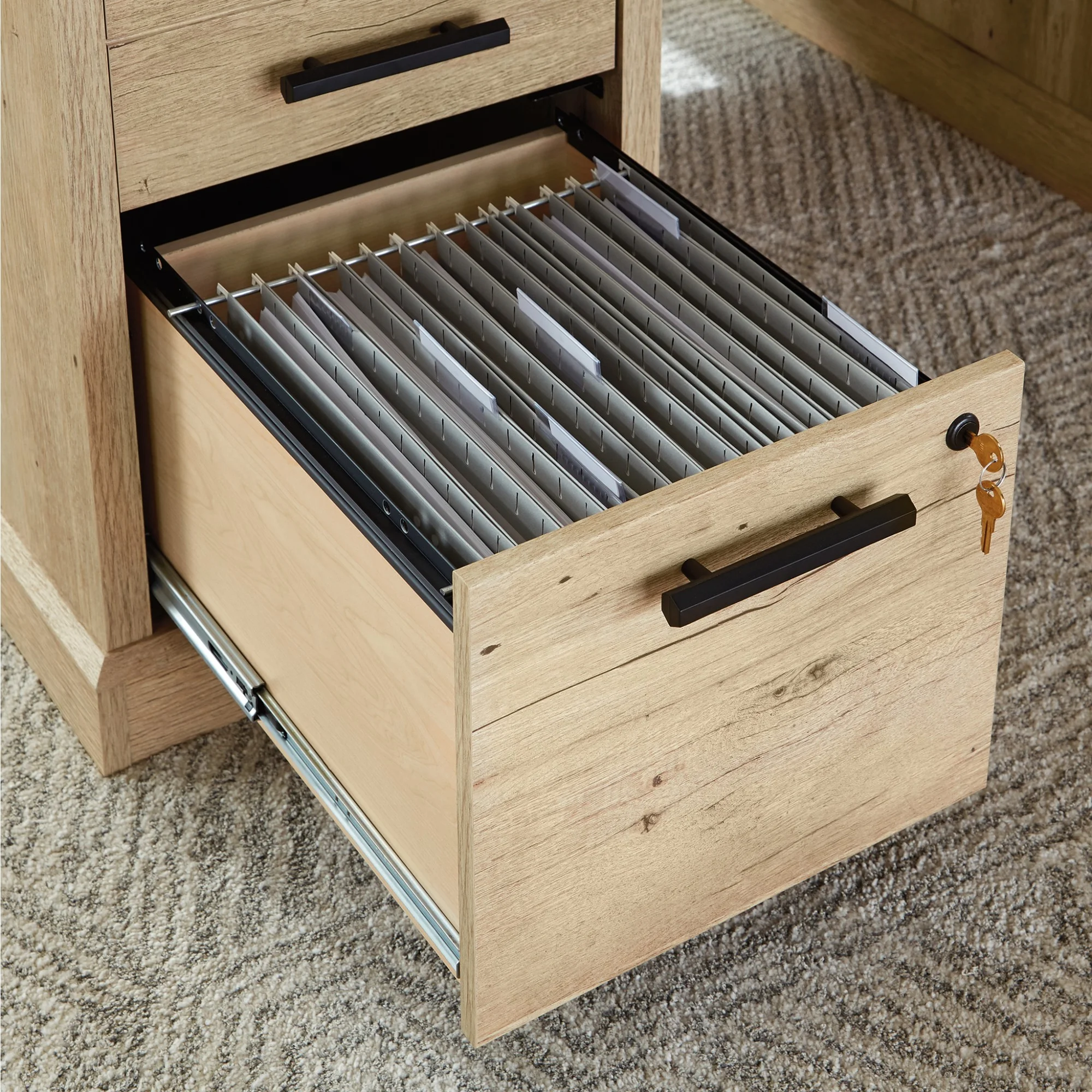 Sauder Mason Peak 60" Engineered Wood Double Pedestal Desk in Prime Oak