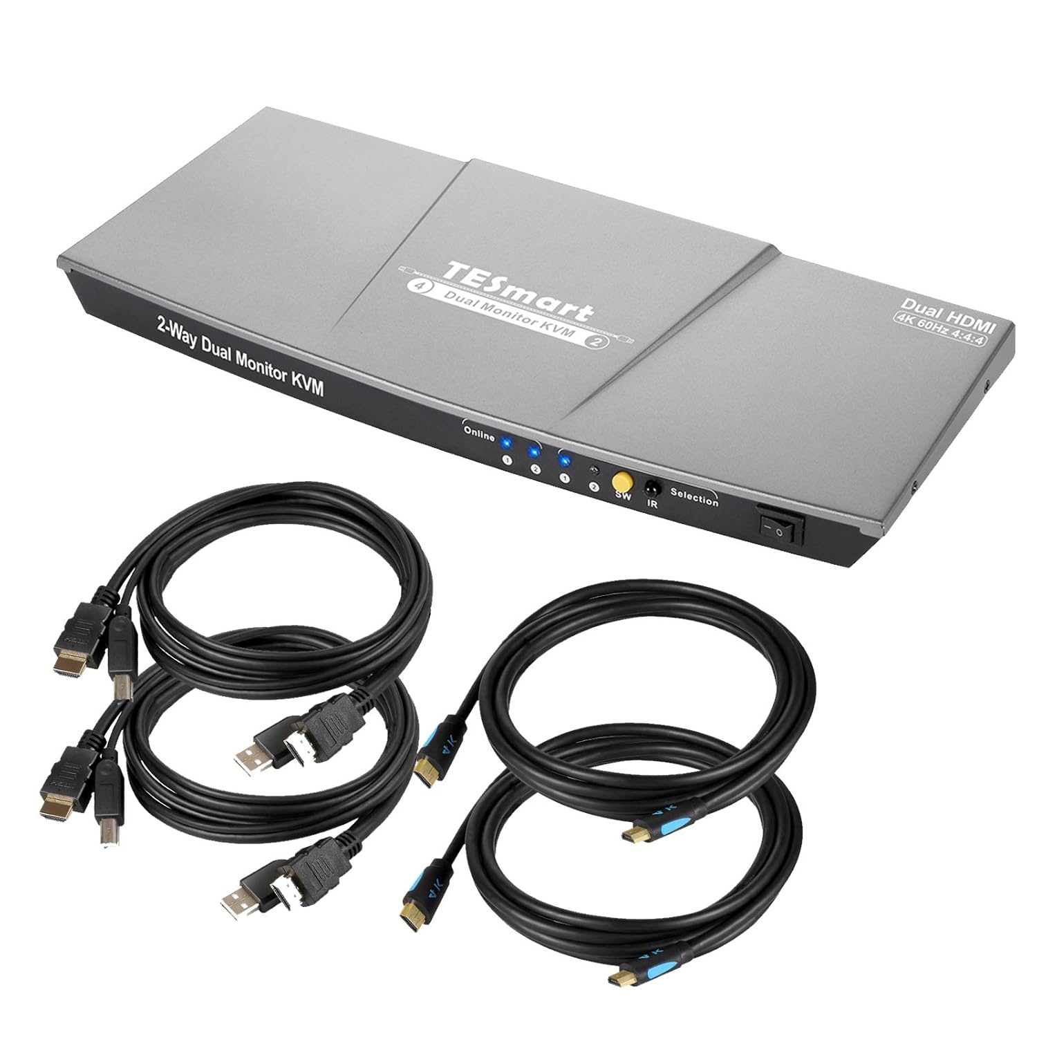 TESmart Dual HDMI 4x2 Dual Monitor KVM Switch 2 Port Updated 4K @ 60Hz, Support HDCP 2.2(Red)