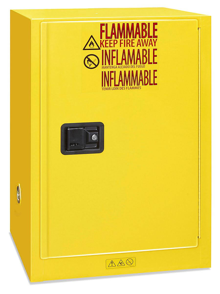 Slimline Flammable Storage Cabinet - Manual Doors, Yellow, 12 Gallon - Justrite - H-2218M-Y