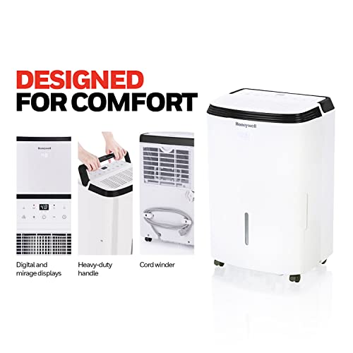 Honeywell 50 Pint Energy Star Dehumidifier with Pump for Basements & Large Rooms Up To 4000 Sq. Ft. with Mirage Display, Washable Filter to Remove Odor and Filter Change Alert