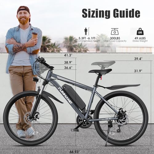 Electric Bike for Adults, Peak 1000W Ebike, 50Miles 21.7MPH Adult Electric Bicycles, 26" Electric Mountain Bike 48V 374.4WH Battery, Commuter E Bike with Adjustable Stem, Fenders, 21 Speed