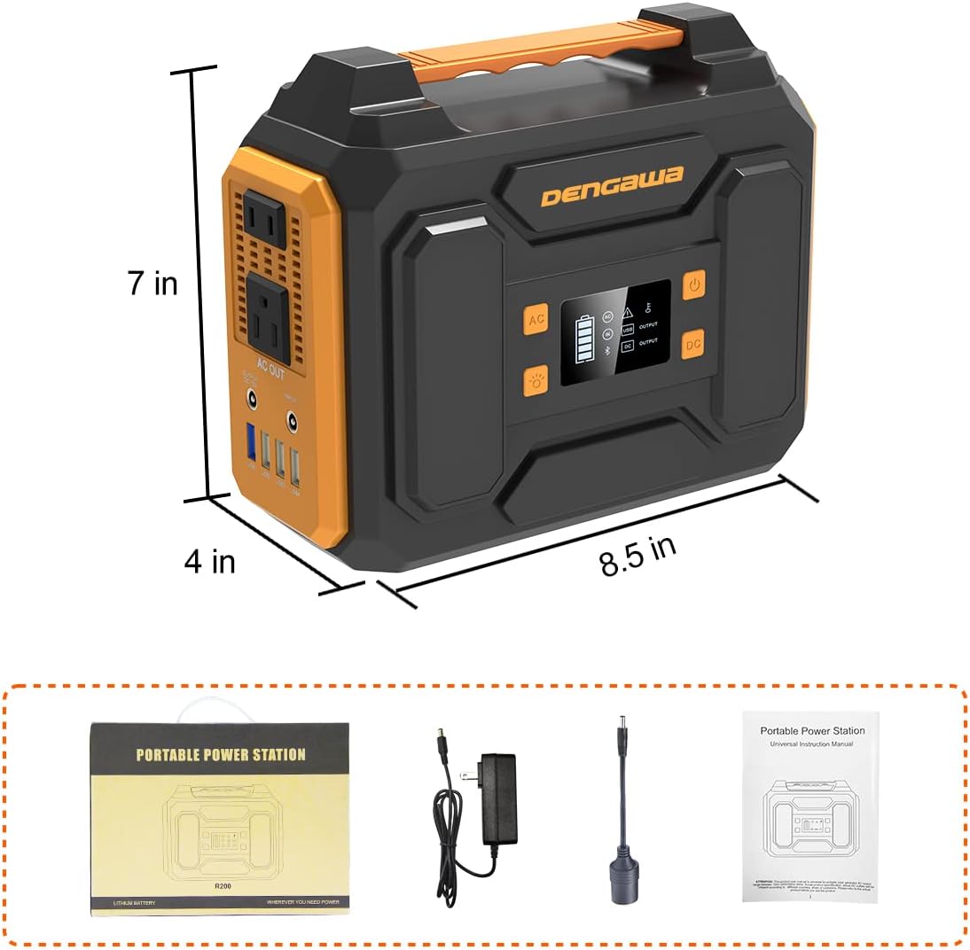 DenGaWa Portable Power Station 250Wh, Laptop Charger Lithium Battery Power Supply with 110V/250W Pure Sine Wave AC Output, DC USB Ports for Outdoors Camping Home Emergency