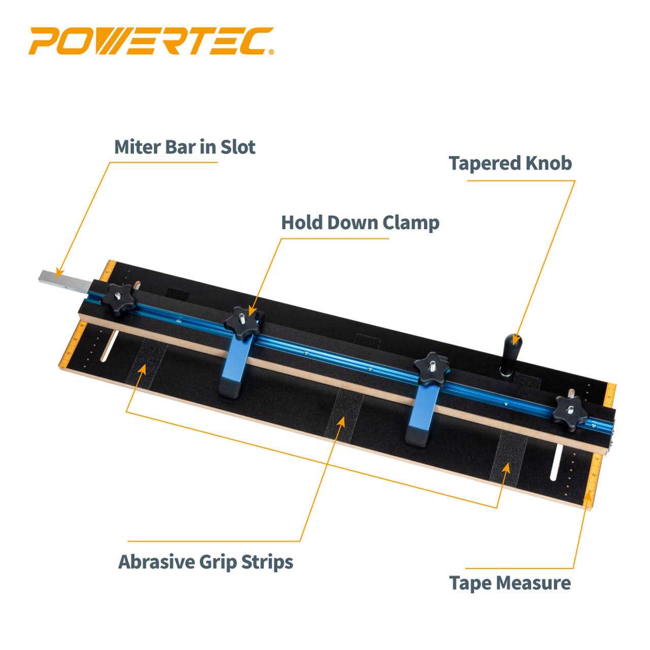 POWERTEC Taper/Straight Line Jig for Table Saws with 3/4 Wide by 3/8 Deep Miter Slot - Shop Hardware Tools Online Store