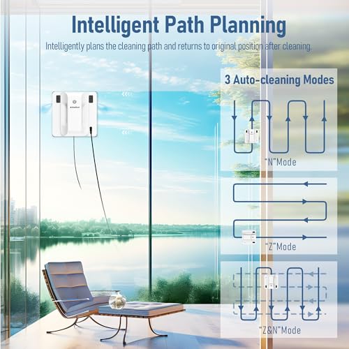 AlfaBot Window Cleaner Robot, Upgraded Intelligent Dual Water Spray & 3800PA Suction Power Window Cleaner with Edge Detection Technology, Perfect for High-Rise Windows, Tiles and Glass, Outdoor Use