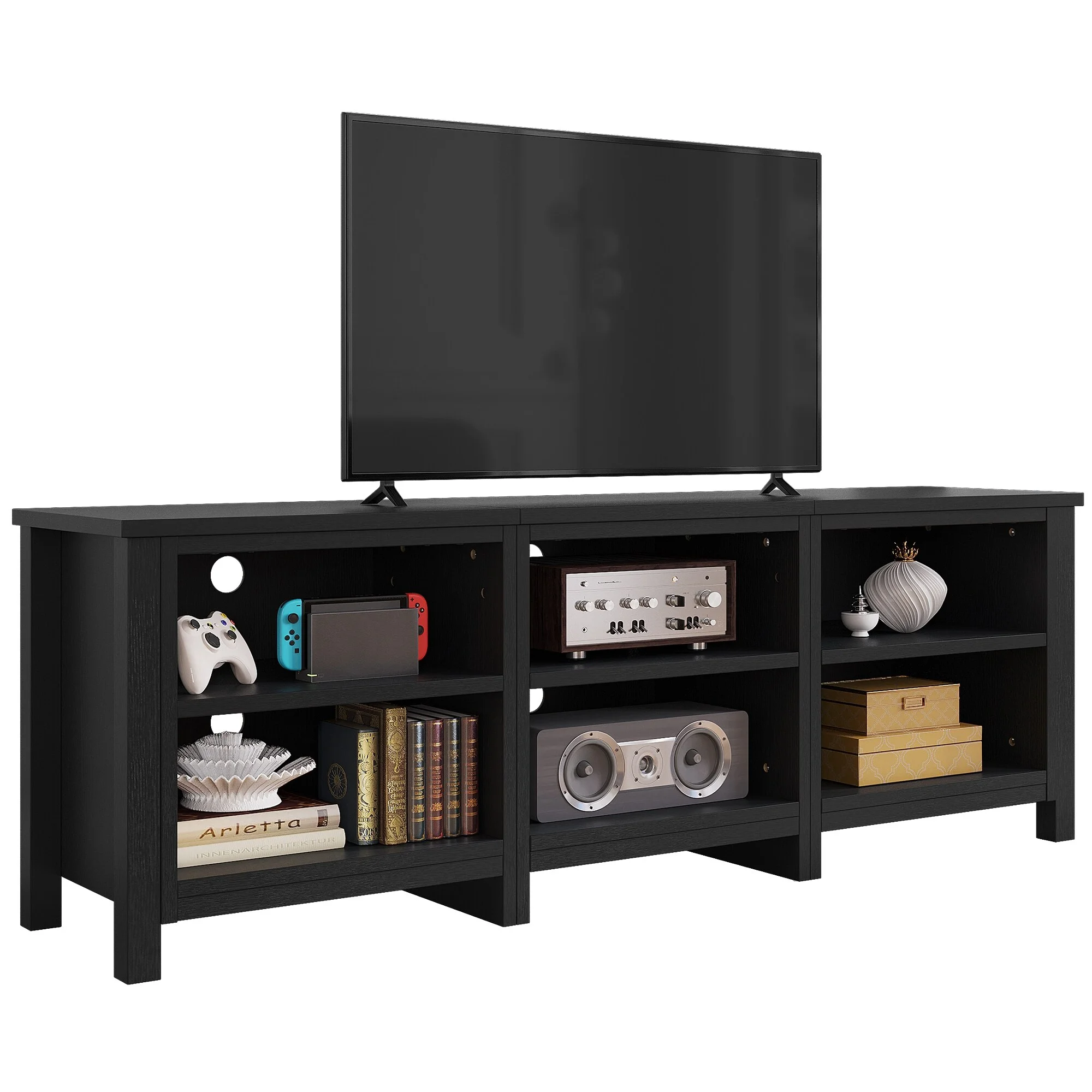 WedealFu Inc Evelynn 70-inch Modern TV Stand, Classic Entertainment Center TV Console for TV up to 80" Black