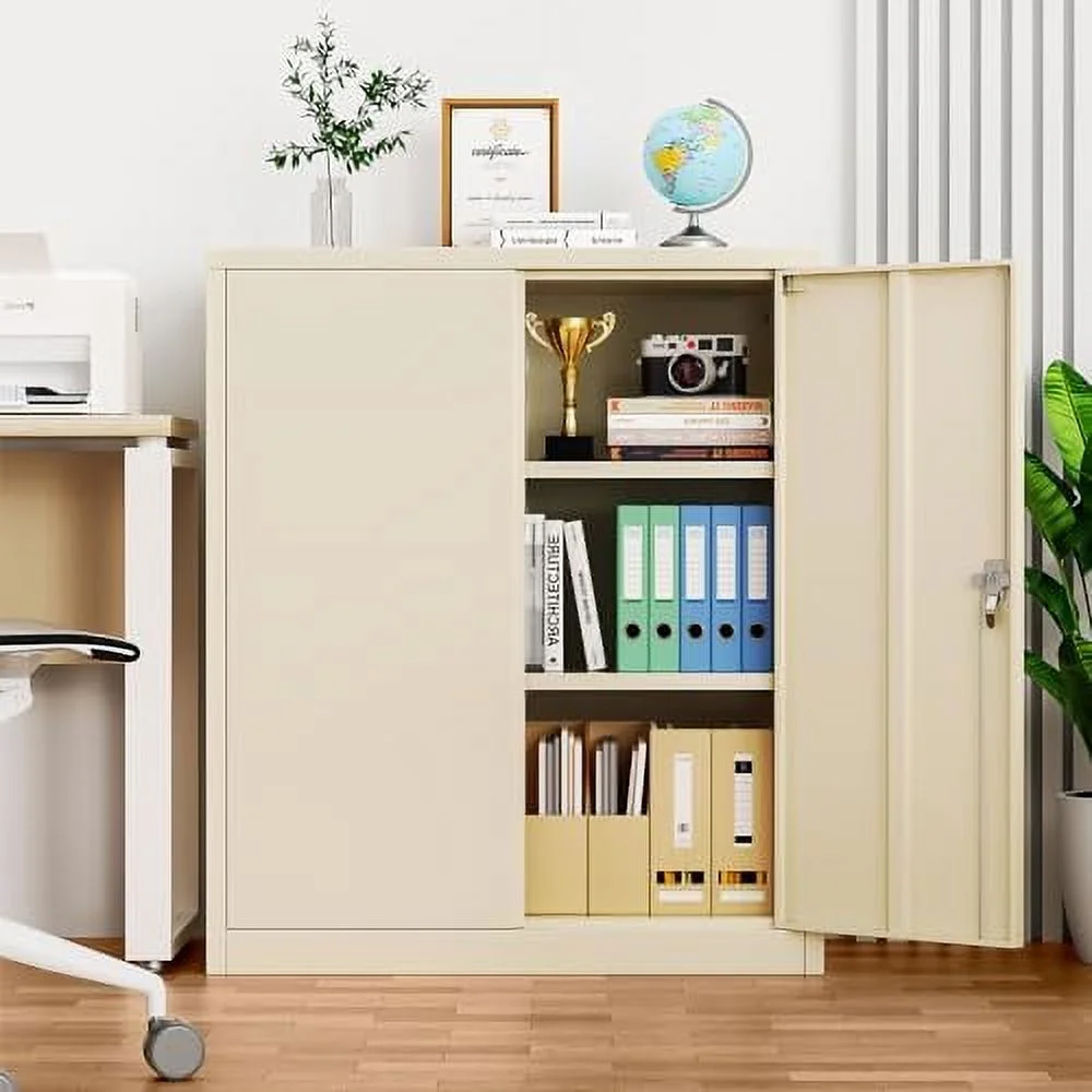 ZWNLKQG Locking Metal Cabinet 72"×36"×18"  Tall  Cabinet with 2 Doors and 4 Shelves  Large Metal Steel Utility Cabinet for Office File Bathroom Medicine Garage Pantry (White) - Curated Treasures Market