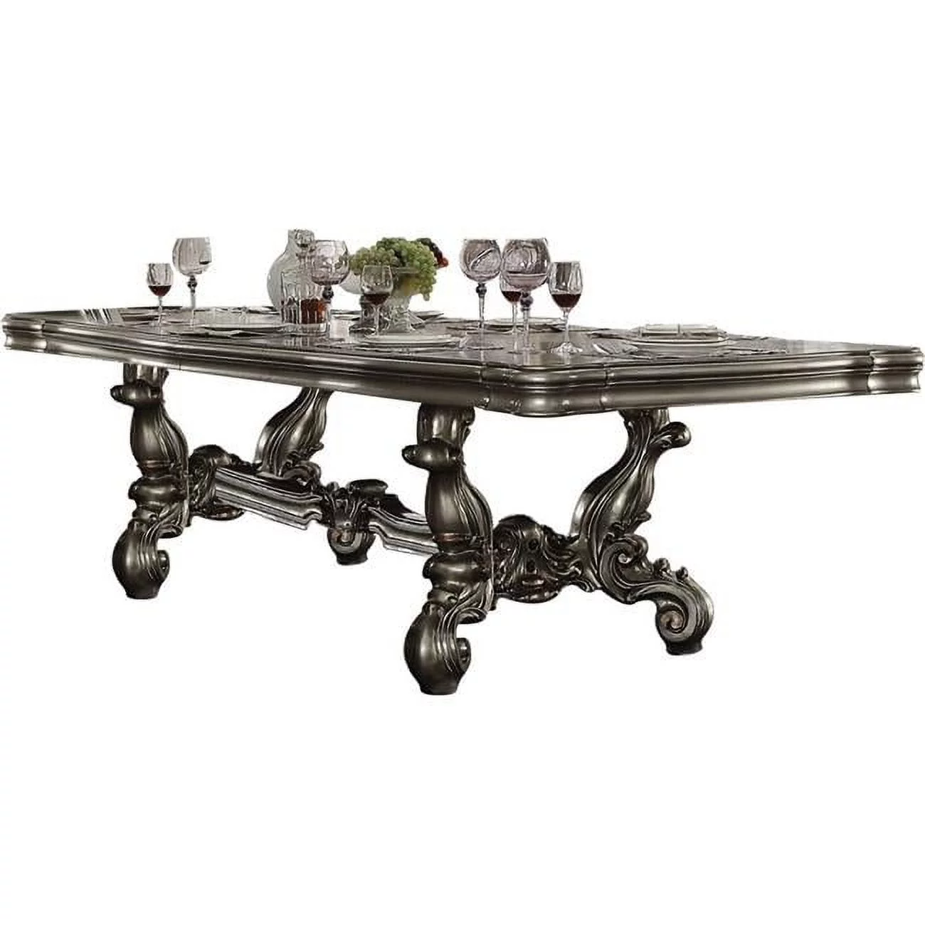 ACME 66820 2 Piece 120 in. Rectangular Versailles Dining Table - Antique Platinum