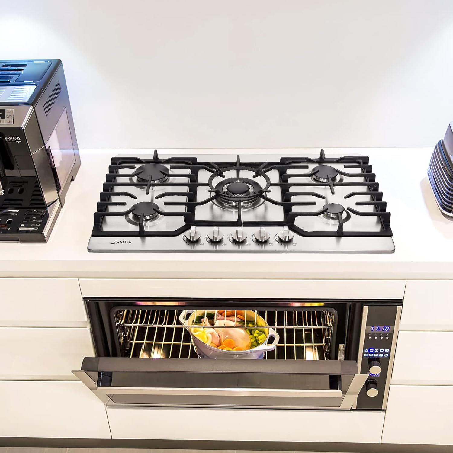 30 Cooktop gas, 5 Burners gas cooktop 30 inch,Gas Stove Gas Hob Stovetop Tempered Glass Cooktop Cast Iron Grates Built-in Gas Stove Top LW2G01 LPG/NG Gas Cooktop