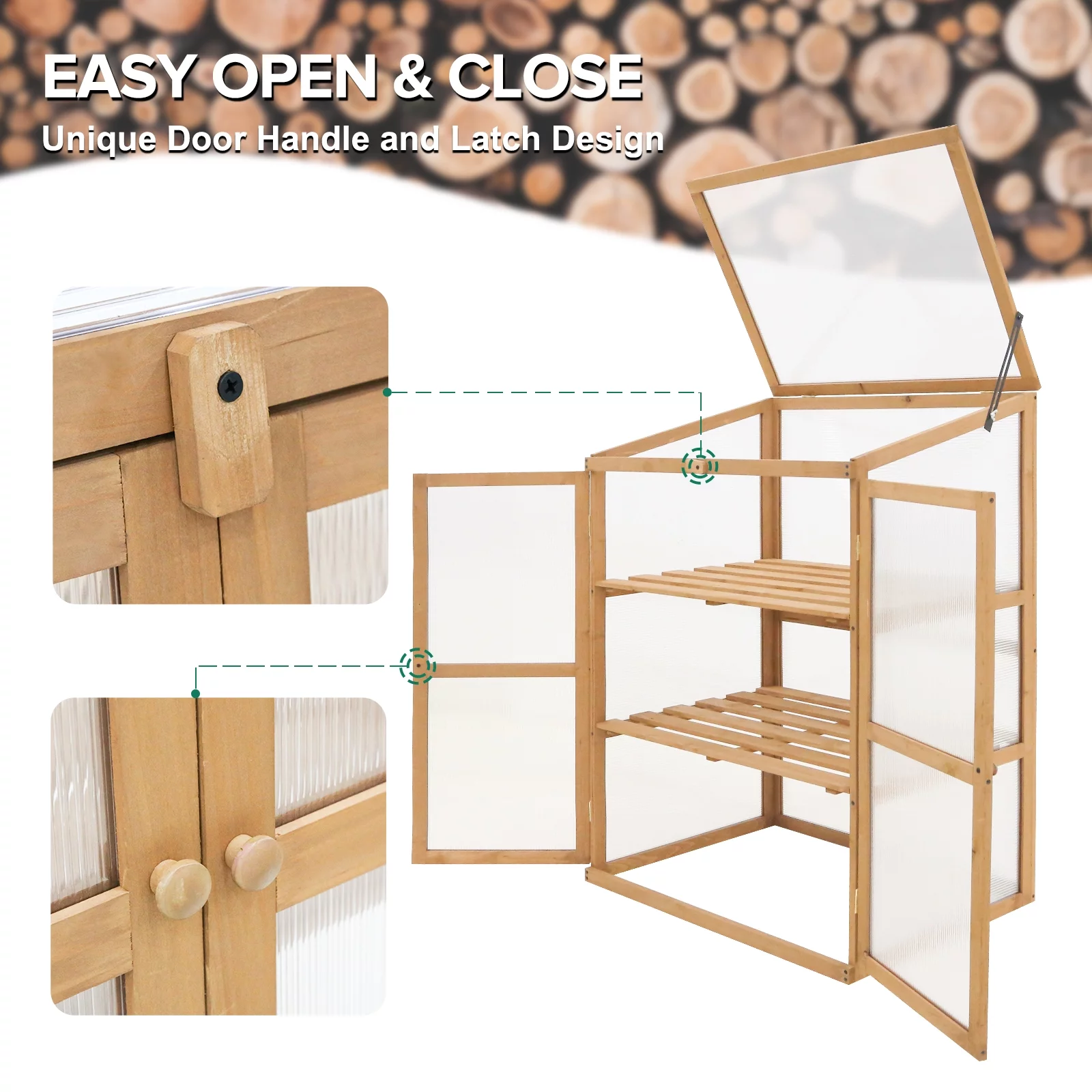 EAGLE PEAK Garden Cold Frame Greenhouse with Adjustable Shelves, 30.1x22.0x43.3in, Indoor & Outdoor Use, Wood Frame with PC Windows & Vented Roof, Natural