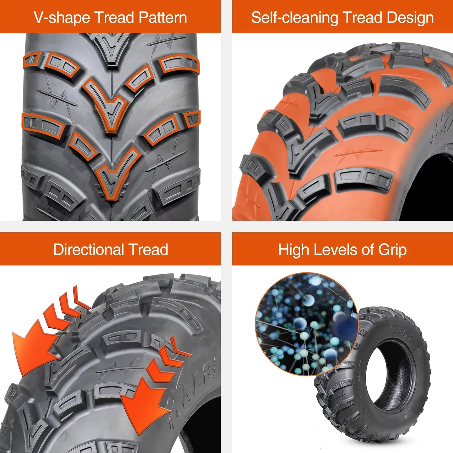 6PR ATV/UTV Tires 25x8-12 Front & 25x10-12 Rear All Terrain 15mm Tread Depth 25x8x12 25x10x12 Trail Sand Off-Road Tires Set of 4