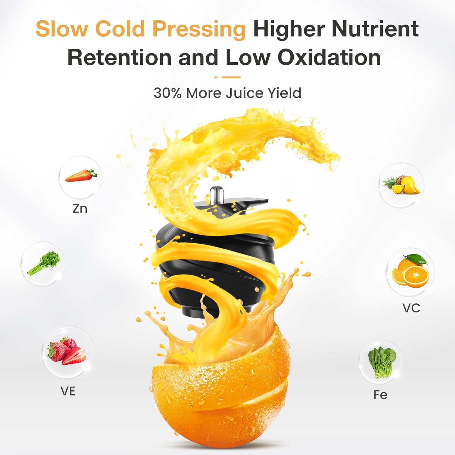 Juicer Machines, Cold Press Masticating Juice Extractor with 30% higher juice yield, Quiet Motor and Reverse Function, Dishwasher Safe, Compact design